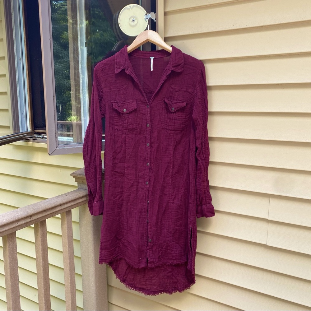 Free People cotton gauze shirt dress Sz M